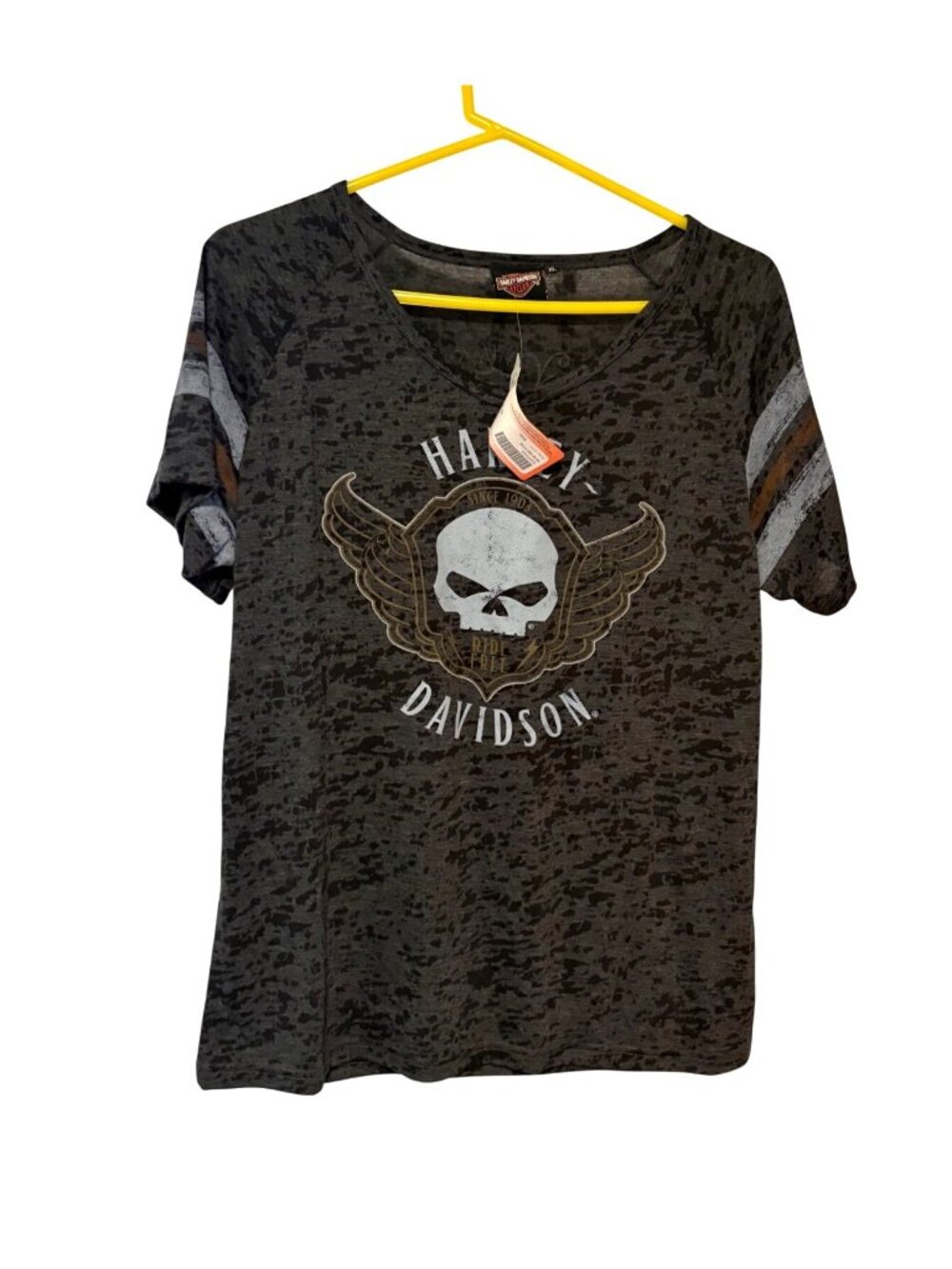 New Harley Davidson Womens XL Short Sleeve VNeck Tee Tshirt Shirt Black Skull Ri